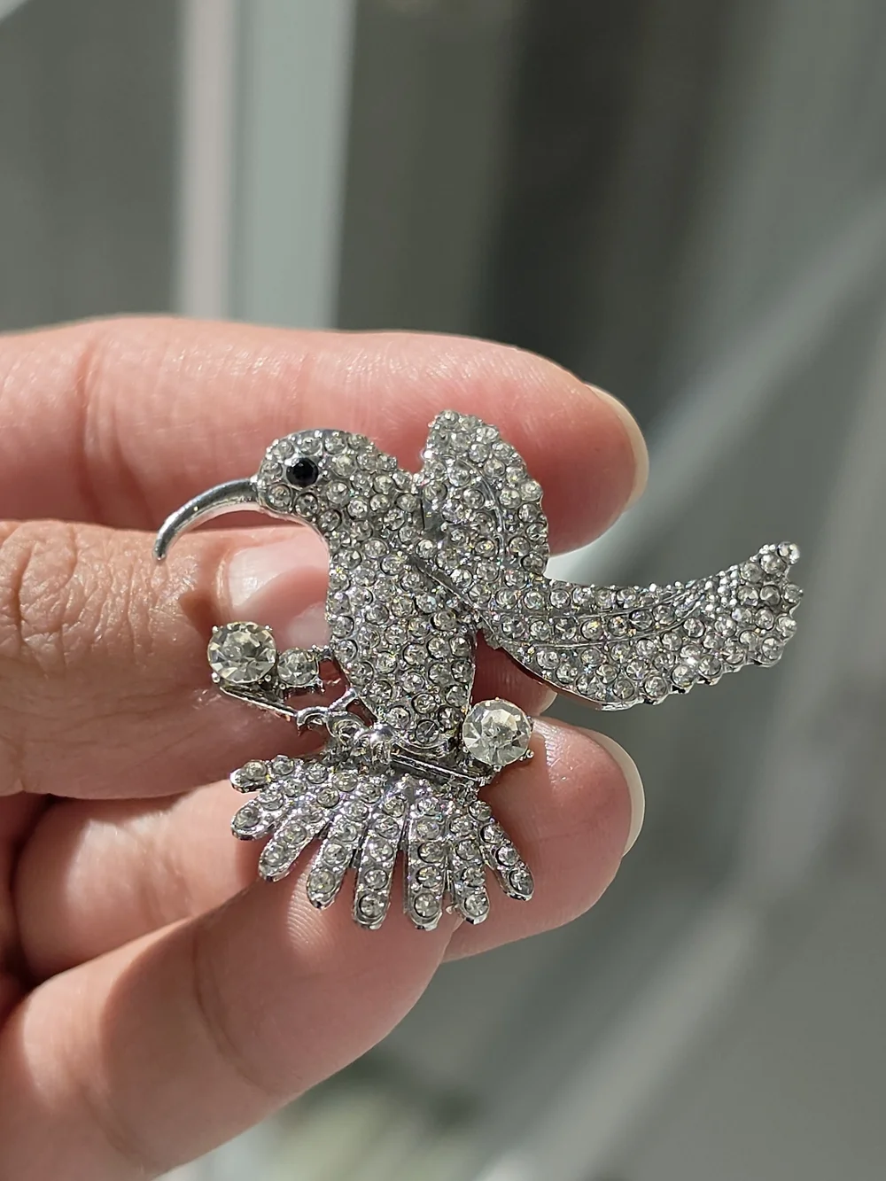 Silver Crystal Hummingbird Brooch - Picture 5 of 5